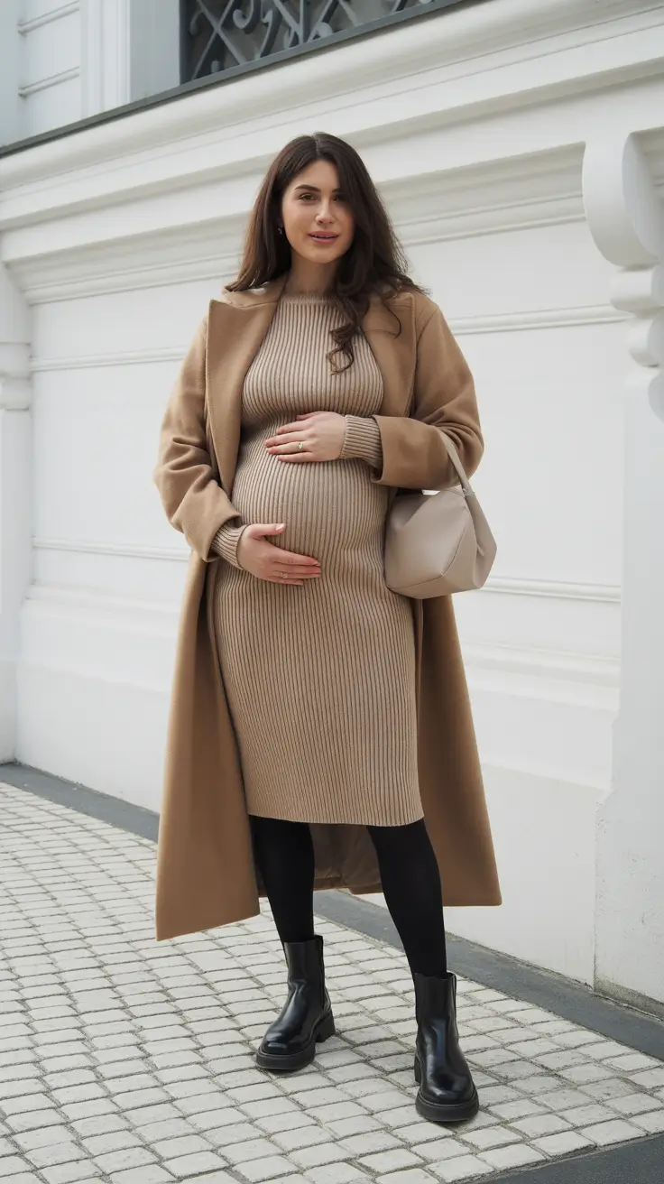 Stylish Pregnancy Outfits 2026 Cozy Camel City Knit For Cold Days