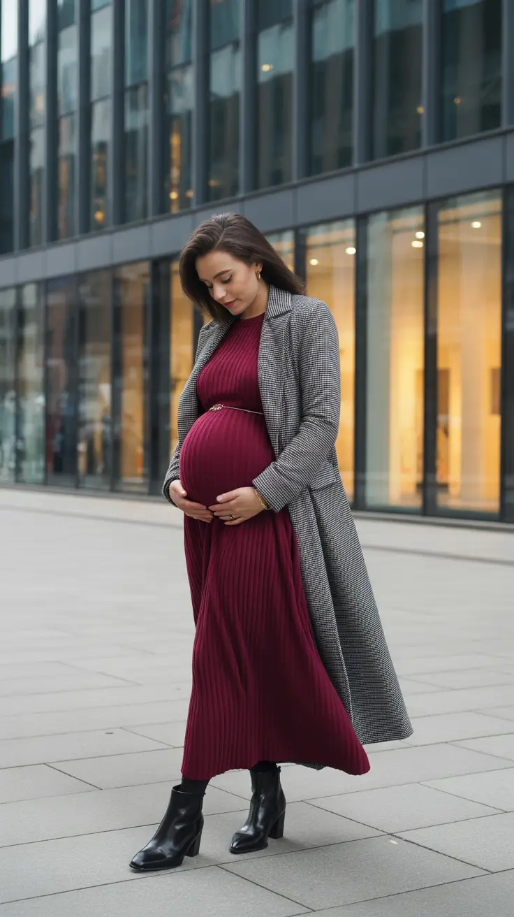 Stylish pregnancy outfits 2026 Burgundy Knit For Chic City Days