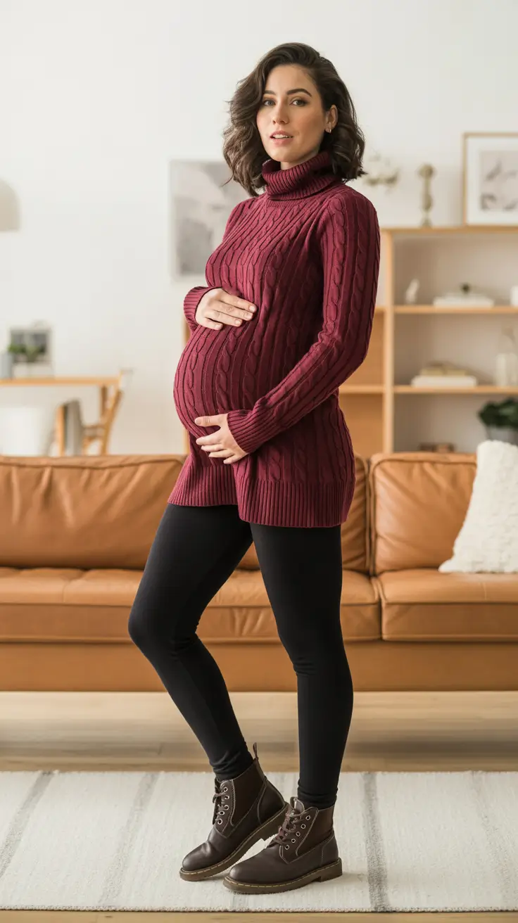 Stylish pregnancy outfits 2026 Cozy Sweater And Leggings For Off Duty Days