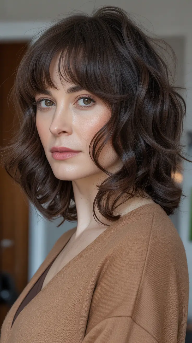 Modern Shag Hairstyles 2026 - Soft Curly Shag With Face Framing Bangs