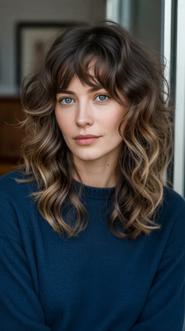 Modern shag hairstyles 2026 Soft Brunette Shag With Lived In Waves