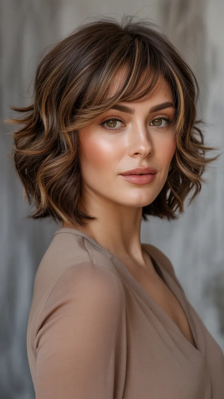 Modern Shag Hairstyles 2026 - Glossy Wavy Shag Bob With Baby Fringe