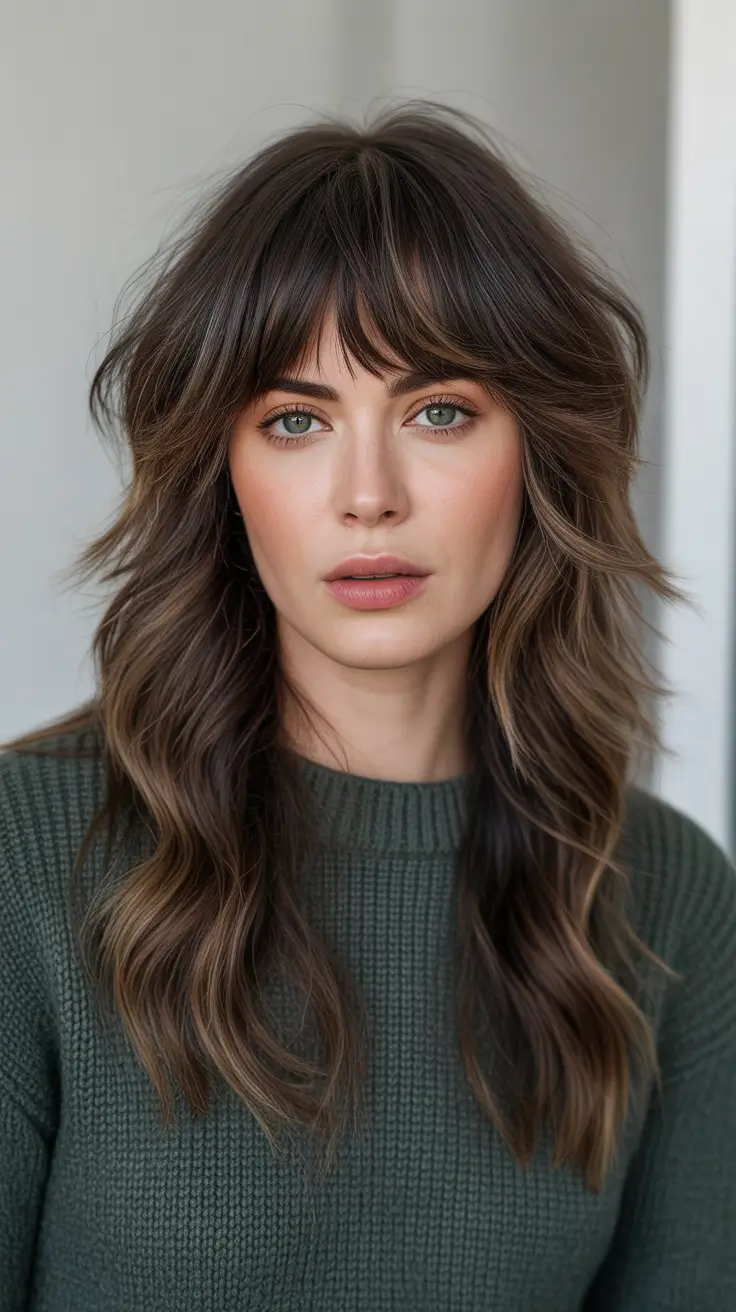 Modern Shag Hairstyles 2026 - Long Brunette Shag With Lived In Waves