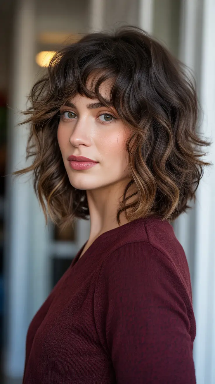 Modern Shag Hairstyles 2026 - Curly Shaggy Bob With Airy Bangs