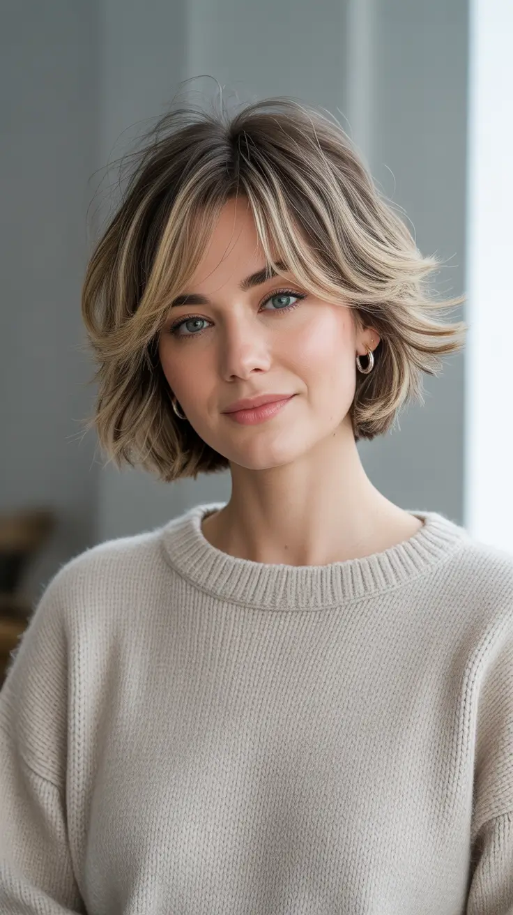Modern Shag Hairstyles 2026 - Soft Blonde Shaggy Bob With Curtain Bangs