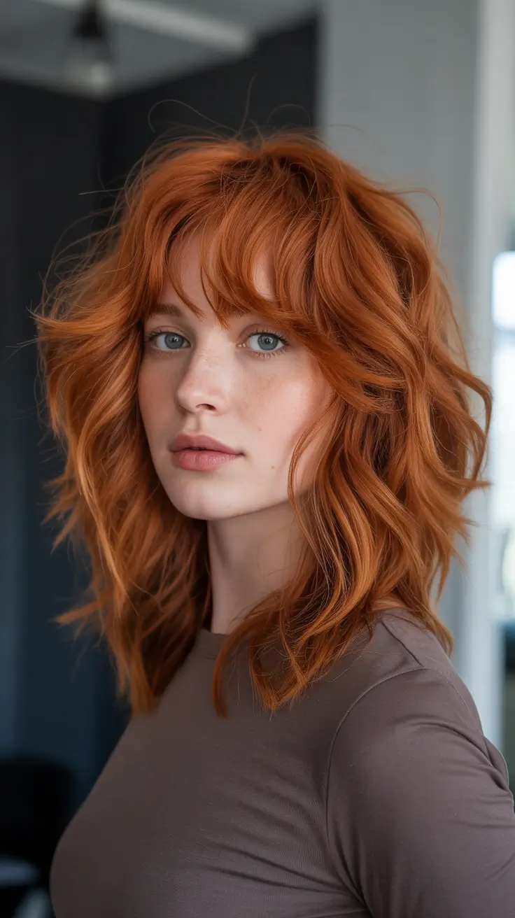 Modern shag hairstyles 2026 Long Copper Shag With Cascading Waves