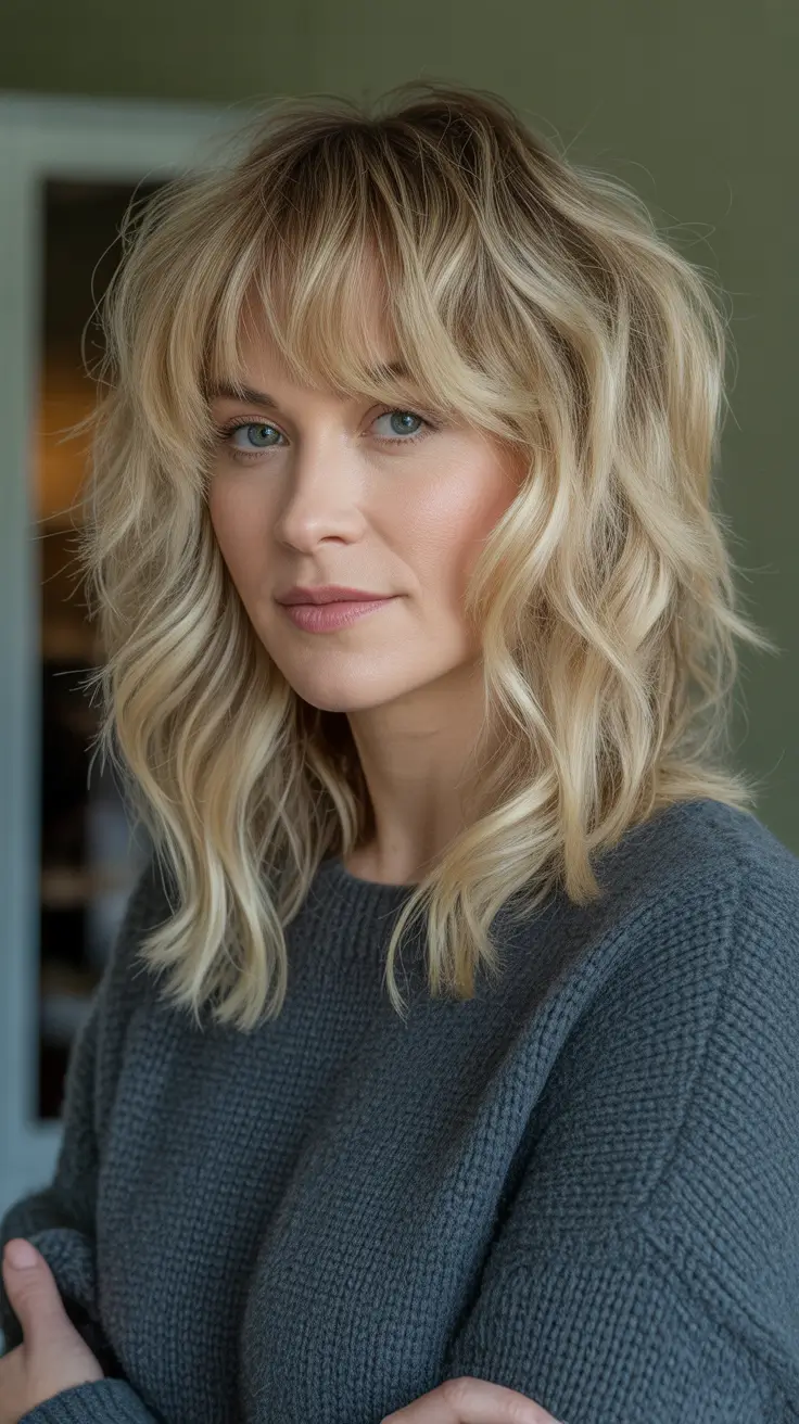 Modern Shag Hairstyles 2026 - Modern Medium Length Shag With Full Bangs