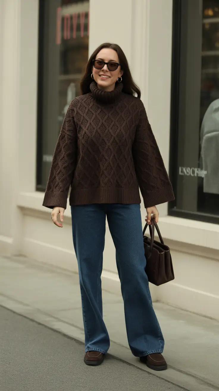 Fall sweater outfits 2026 - Chocolate Diamond Knit With Blue Denim