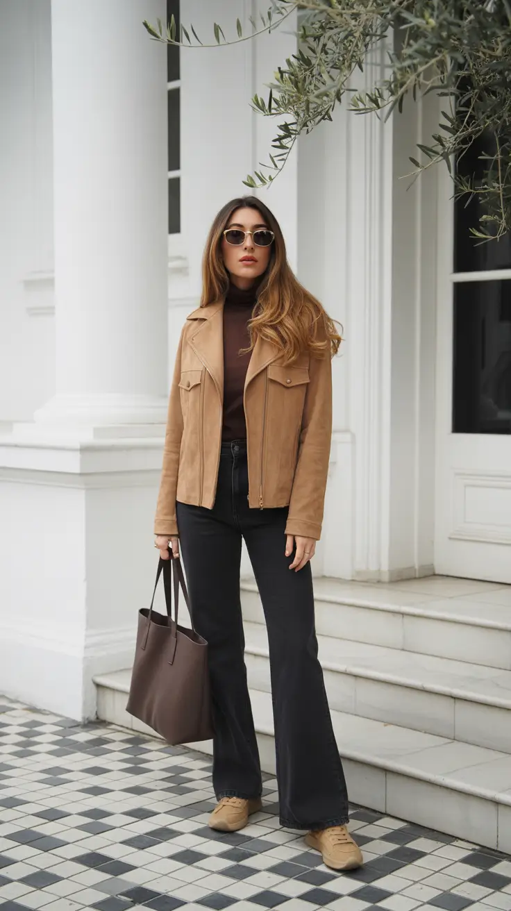 Cute trendy outfits 2026 - Caramel Suede And Espresso Knit