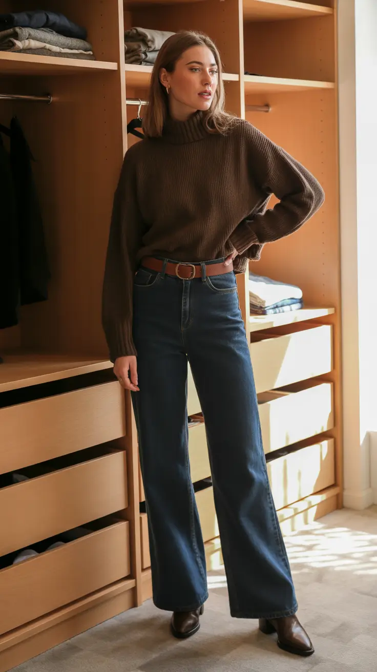 Cute trendy outfits 2026 - Cozy Cocoa Turtleneck With Clean Blue Denim