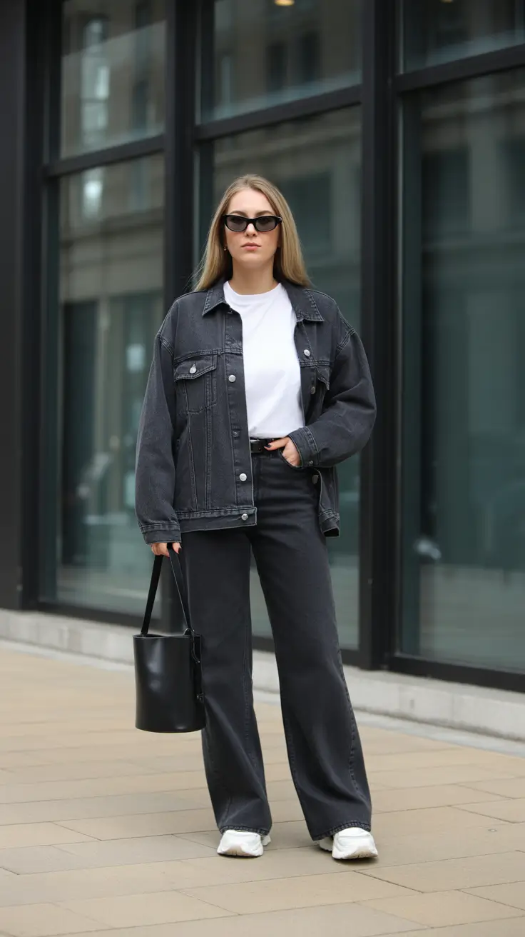 Cute trendy outfits 2026 - Charcoal Denim Set With Bucket Bag