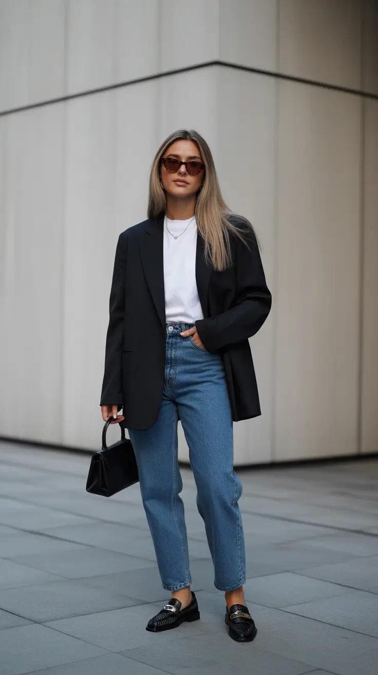 Cute trendy outfits 2026 - Oversized Blazer, Perfect Tee, And Polished Loafers