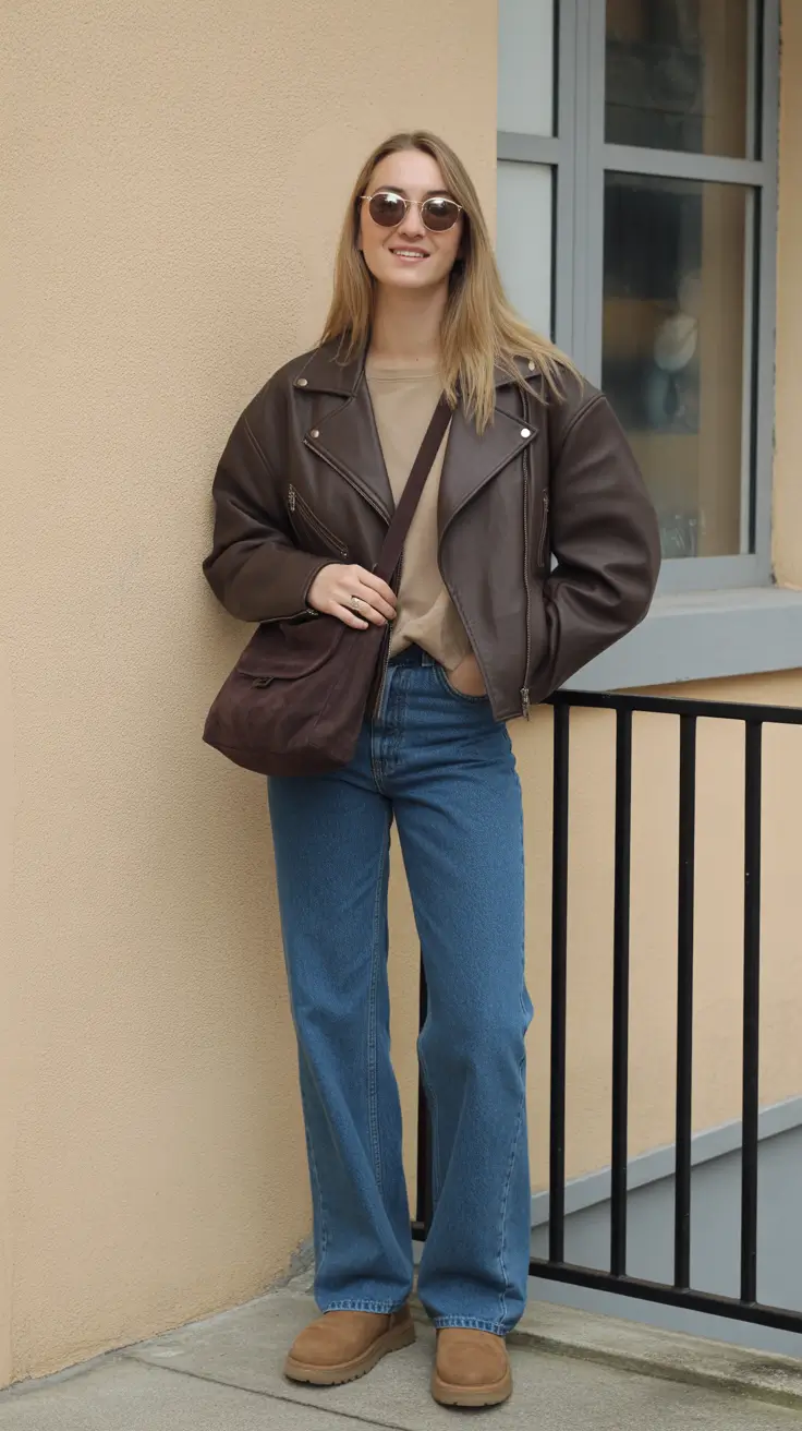 Cute trendy outfits 2026 - Oversized Cocoa Biker And Cozy Denim