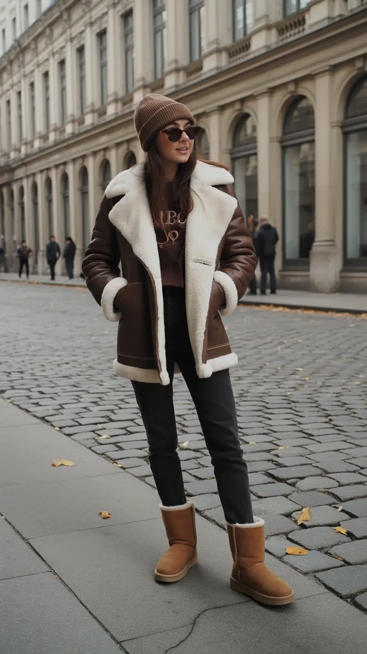 Ugg outfit ideas 2026 - Shearling Aviator With Cozy Street Uggs
