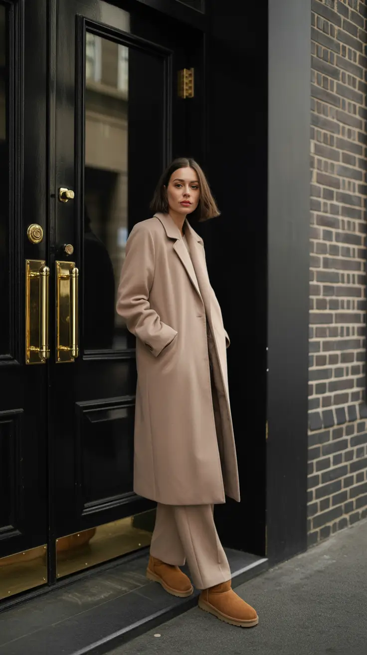 Ugg outfit ideas 2026 - Tailored Neutrals With Beige Uggs