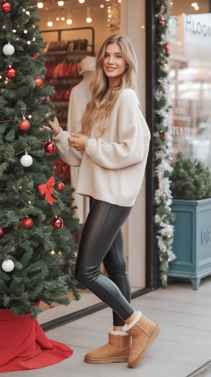 Ugg outfit ideas 2026 - Holiday Lights With Cream Knit And Uggs
