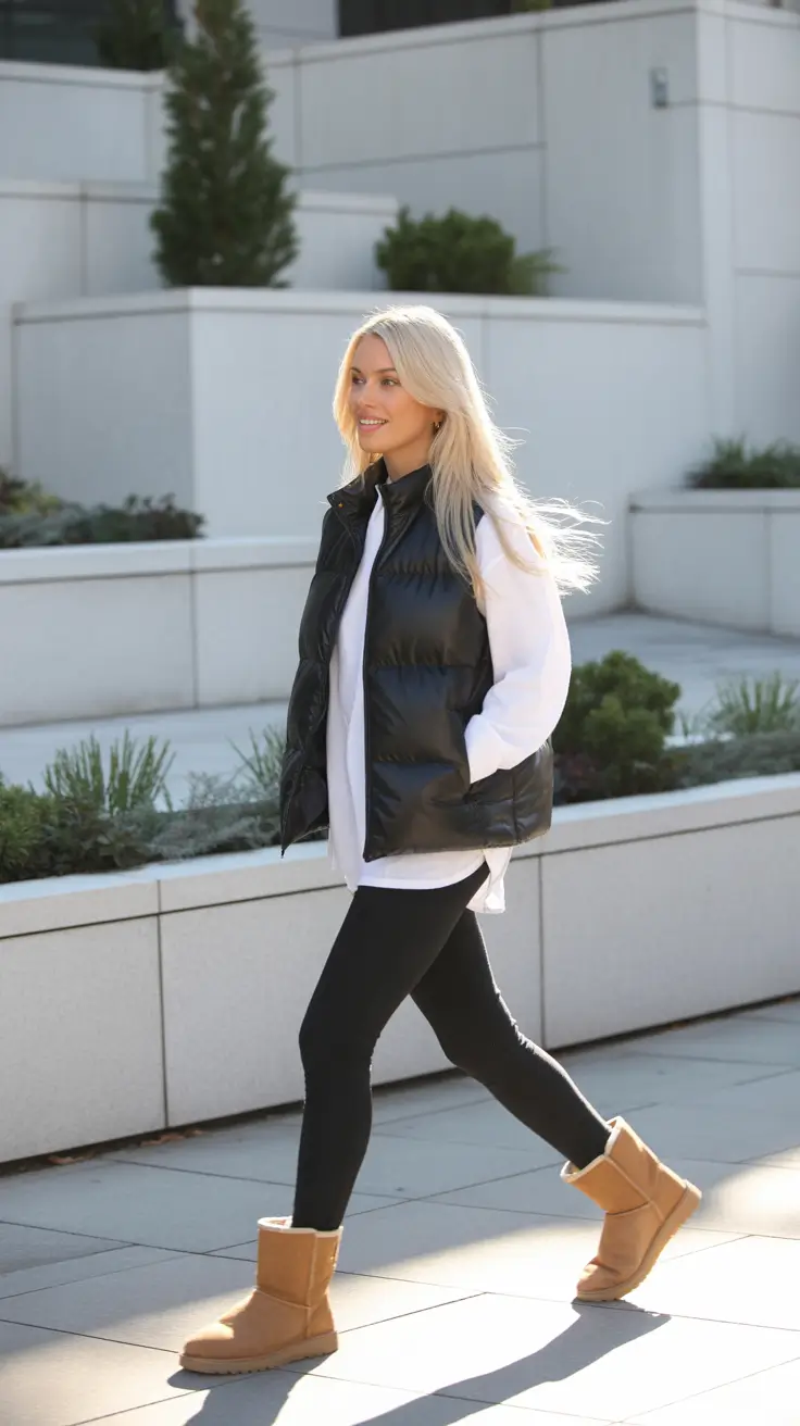 Ugg outfit ideas 2026 - Sporty Puffer Vest And Leggings Combo