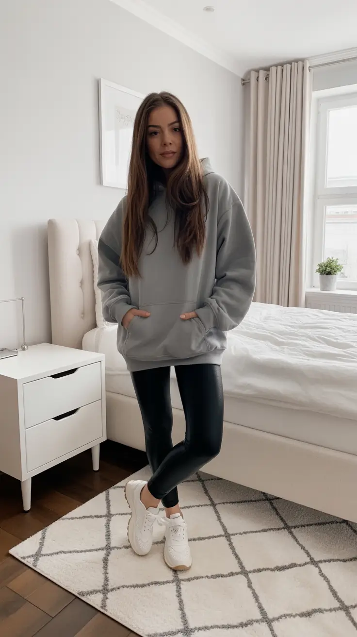 Best women workout outfits 2026 - Oversized Hoodie With Sleek Leggings