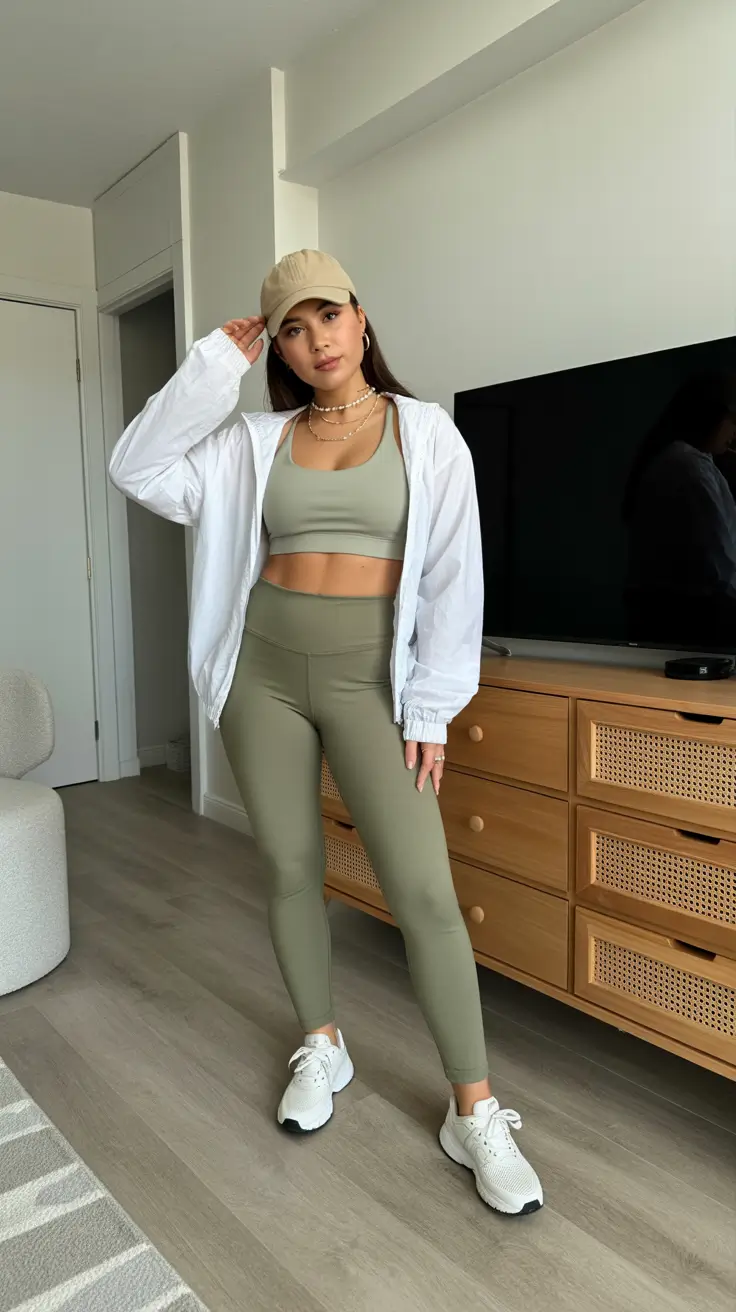 Best women workout outfits 2026 - Sage Set With Windbreaker And Cap