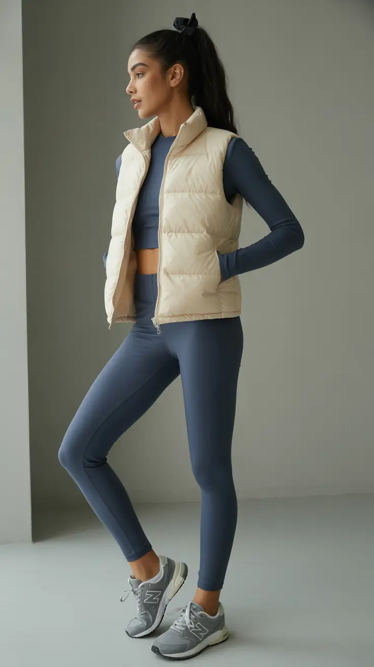 Best women workout outfits 2026 - Blue Set With Cloud-Puff Vest