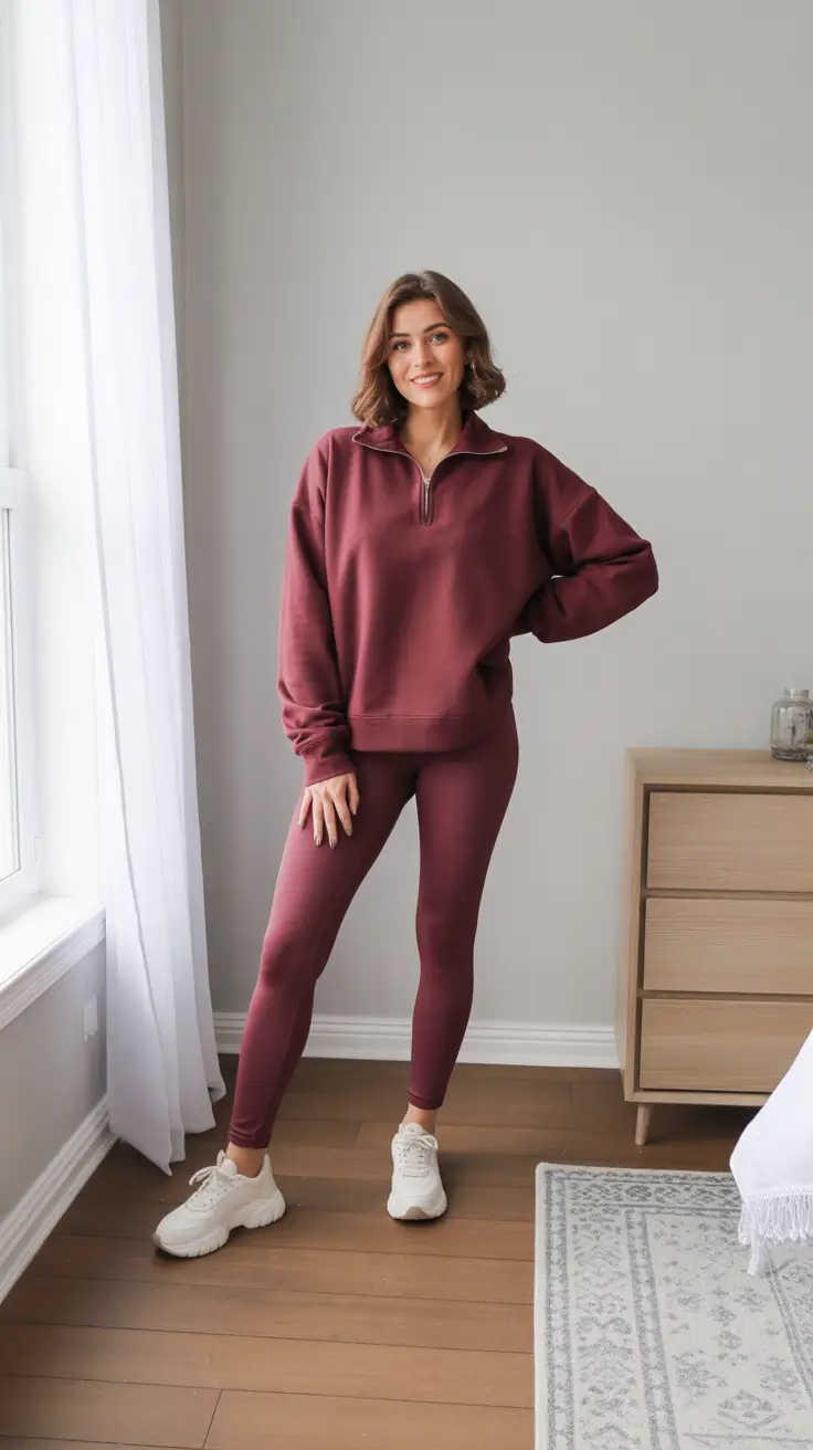 Best women workout outfits 2026 - Cozy Burgundy Set For Coffee-To-Cardio Days