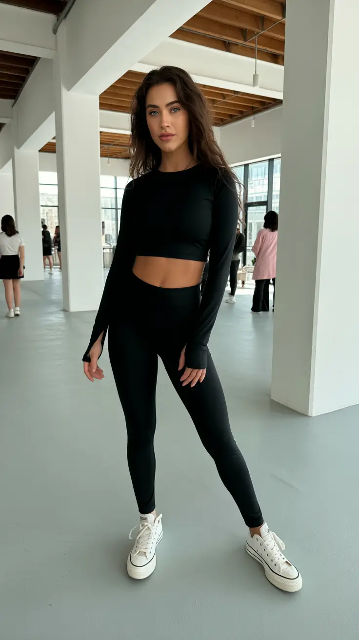 Best women workout outfits 2026 - Studio-Strong All-Black Crop Top And Leggings