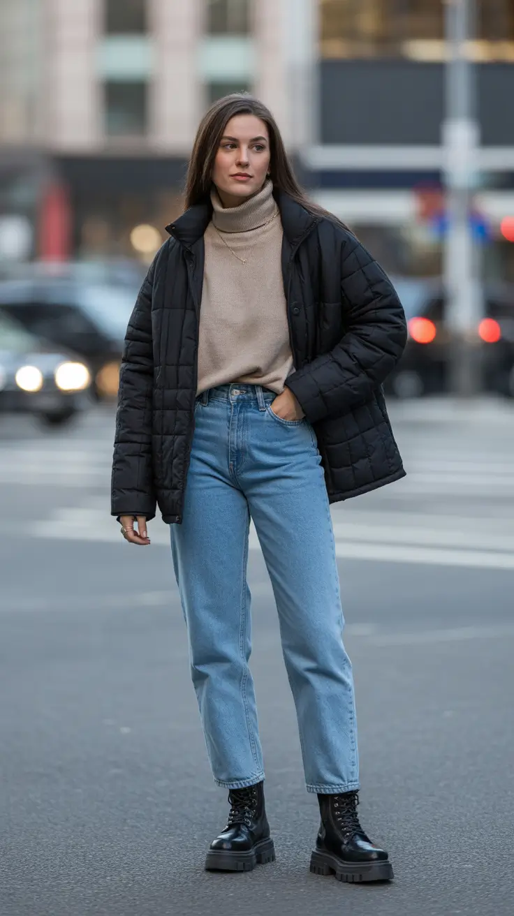 y2k outfits 2026 - Quilted Jacket And Chunky Boots Winter Throwback