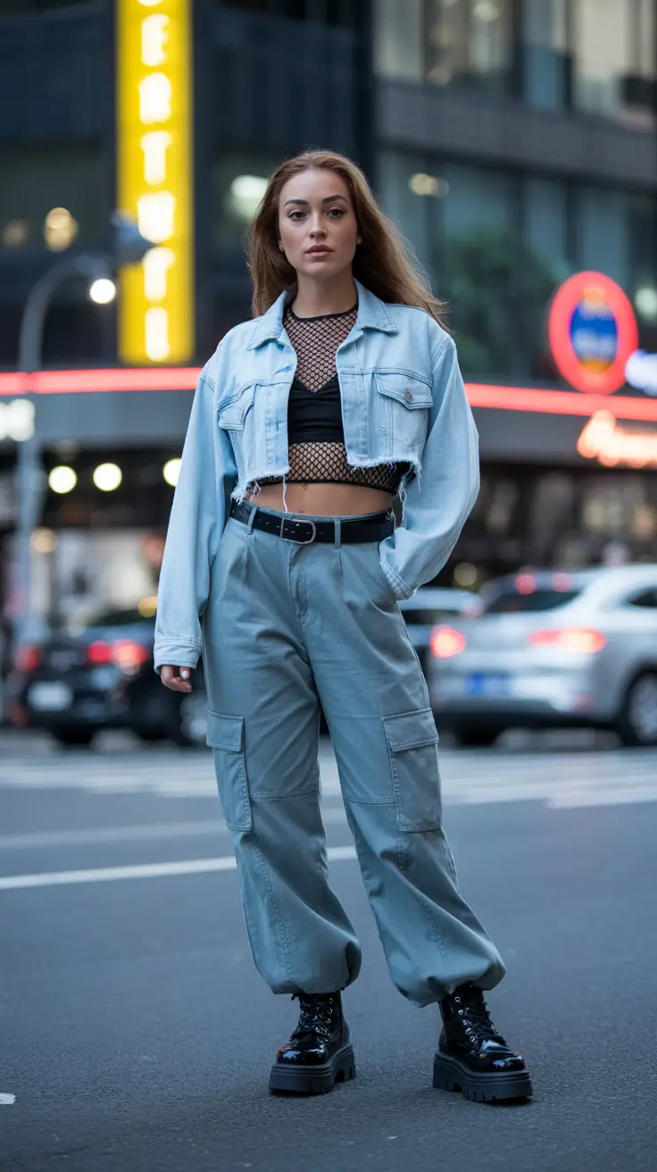 y2k outfits 2026 - Edgy Cargo Pants With Mesh Layers