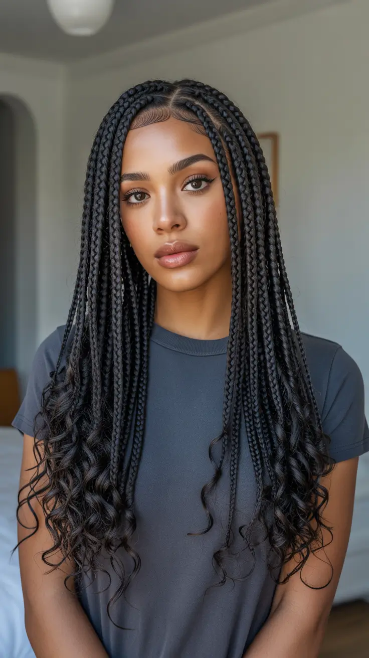 Cute curly hairstyles for women 2026 - Long Box Braids With Curly Ends
