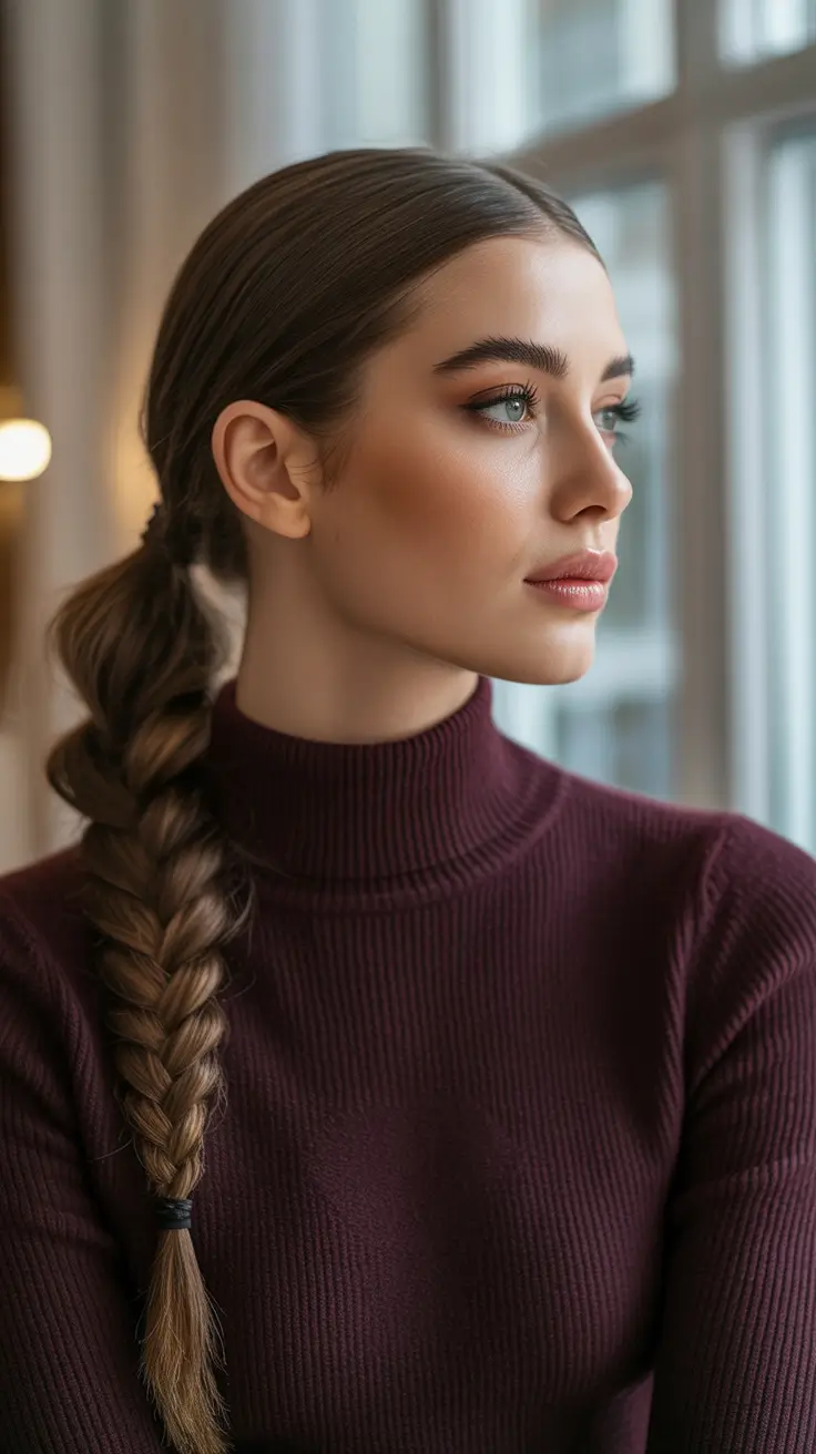 Cute hairstyle ideas 2026 Sleek Side Braid For Cold Weather Days