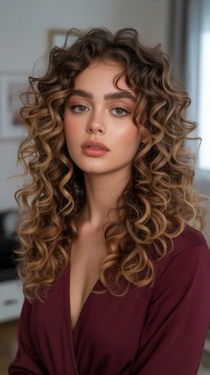 Cute hairstyle ideas 2026 Voluminous Curly Halo With Soft Highlights