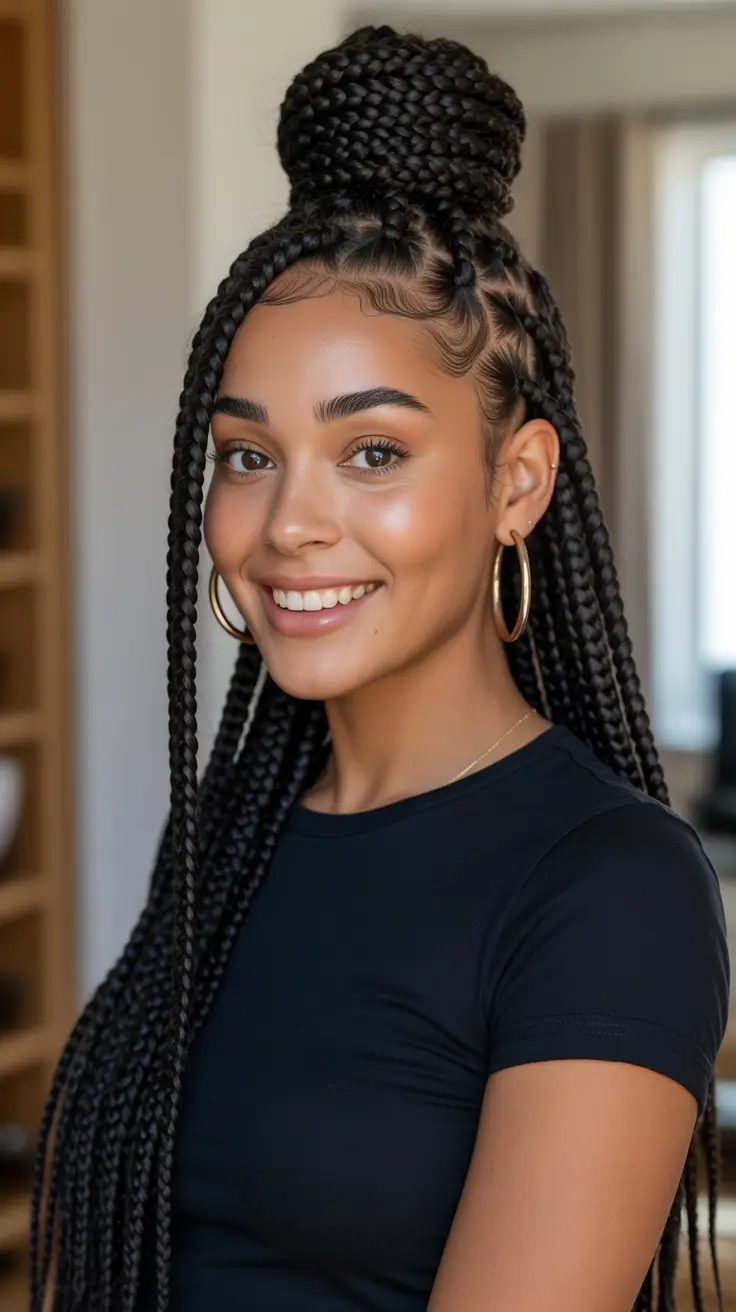 Cute hairstyle ideas 2026 Box Braids Top Knot With Length