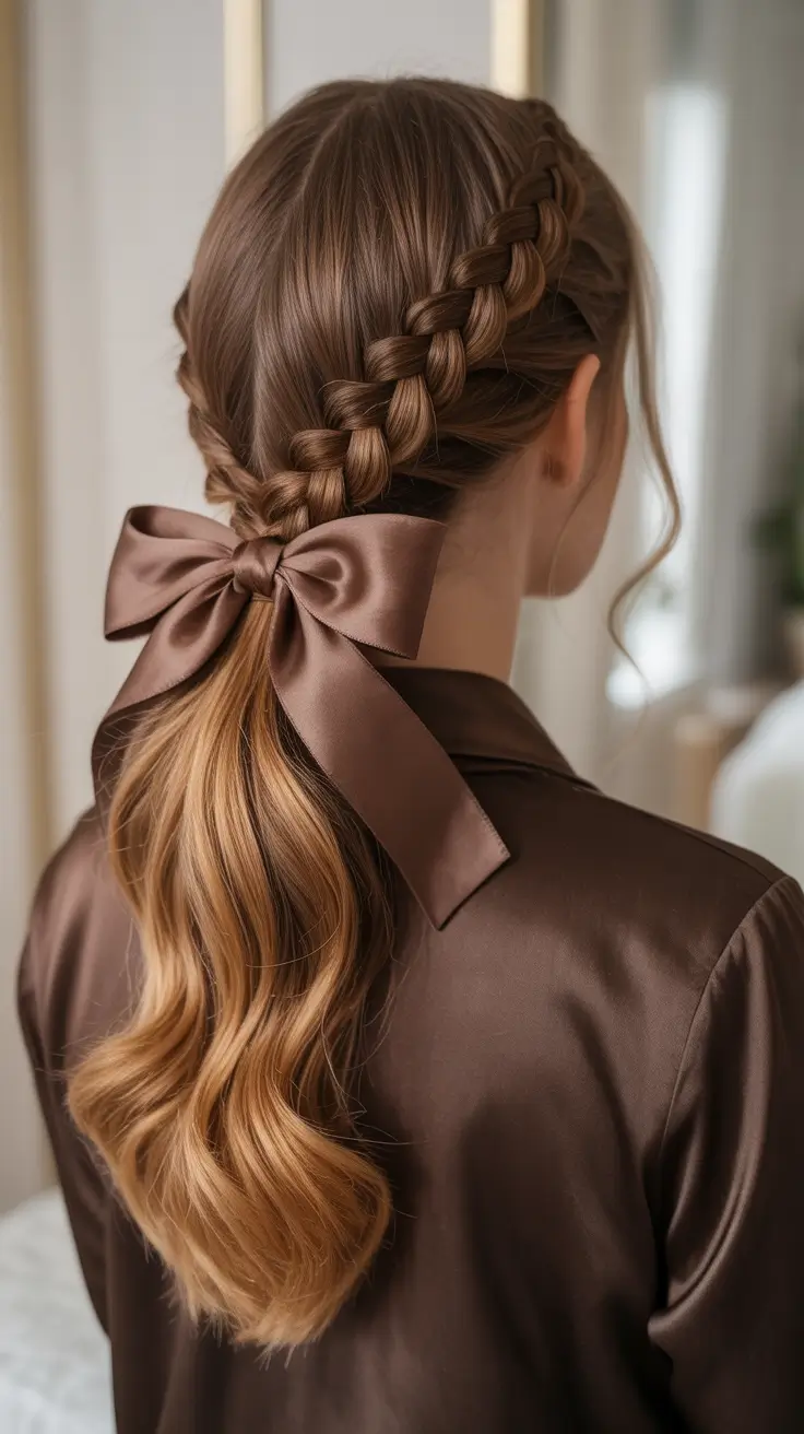 Cute hairstyle ideas 2026 Ribbon Braid Ponytail With Soft Waves