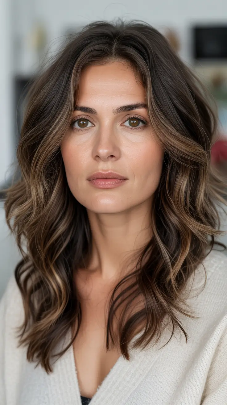 haircuts for women over 40 2026 - Soft Wavy Brunette Layers