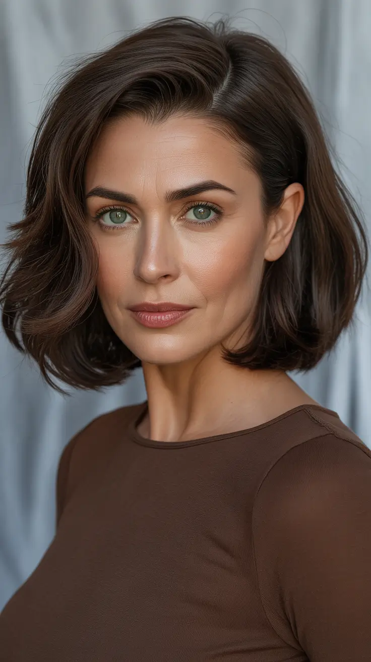 haircuts for women over 40 2026 - Textured Chocolate Chin-Length Bob