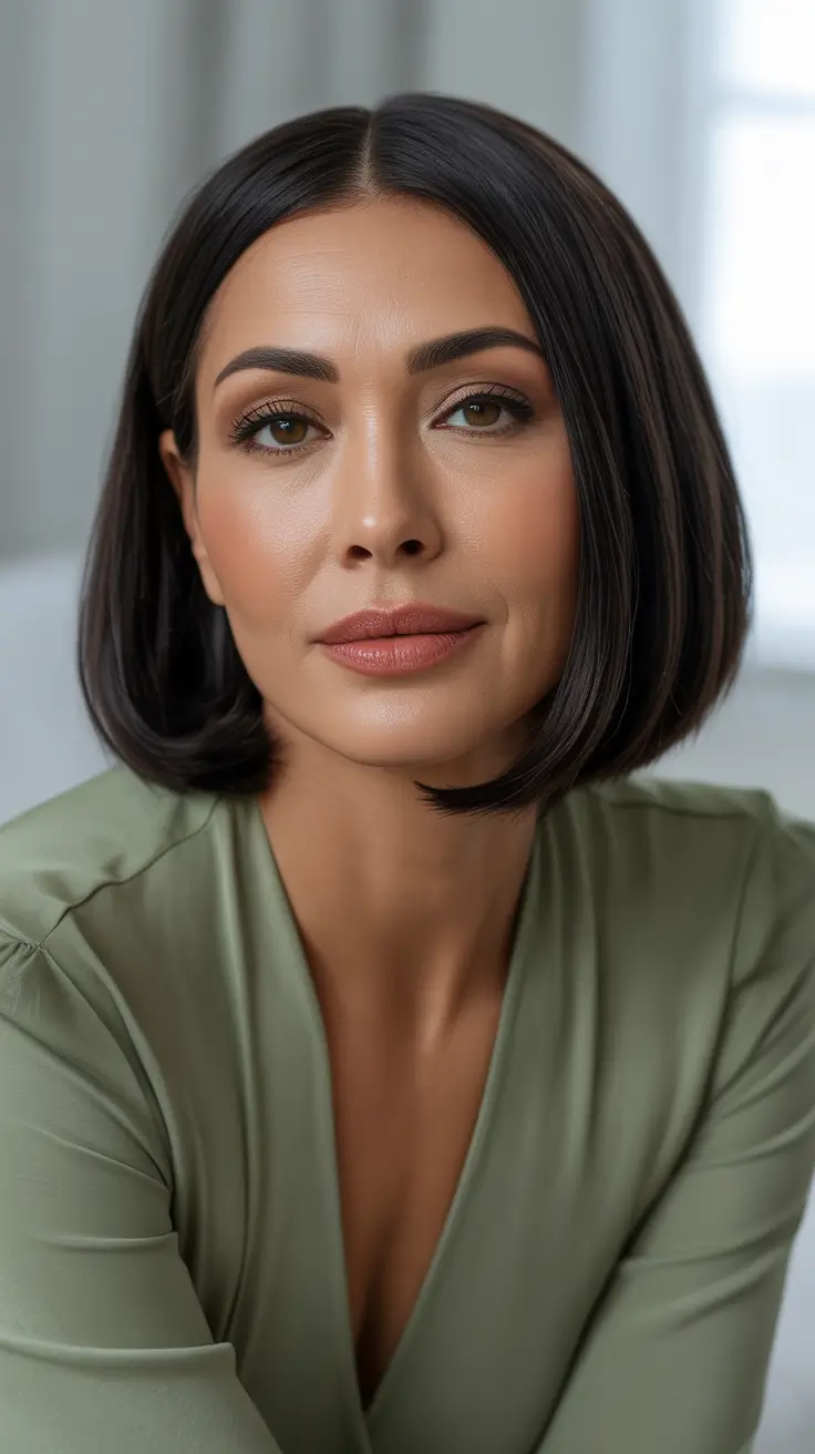 Best haircuts for women over 40 2026 Glossy Center Part Sleek Bob