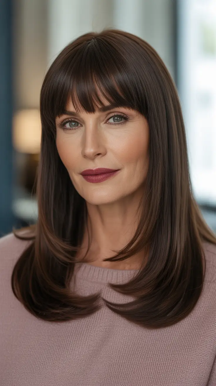 Best haircuts for women over 40 2026 Long Layers With Curtain Fringe
