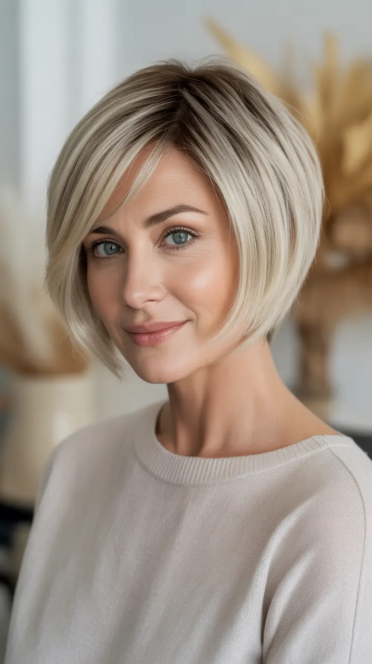 haircuts for women over 40 2026 - Sleek Blonde Angled Bob