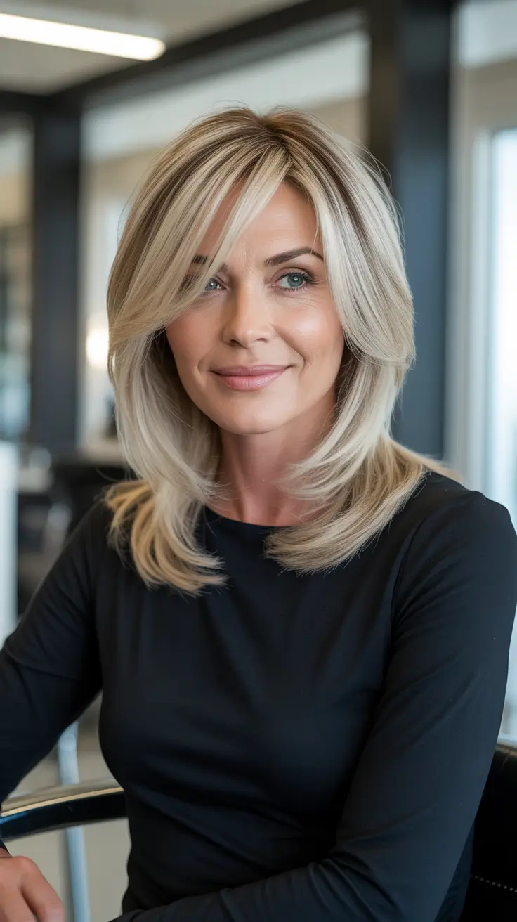 haircuts for women over 40 2026 - Long Layered Butterfly Blonde