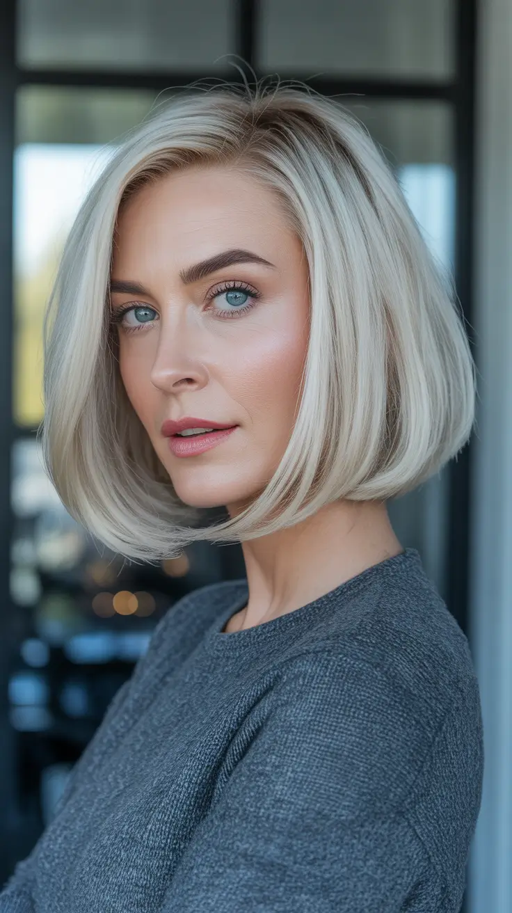 Best haircuts for women over 40 2026 Blunt Blonde Bob With Polished Volume