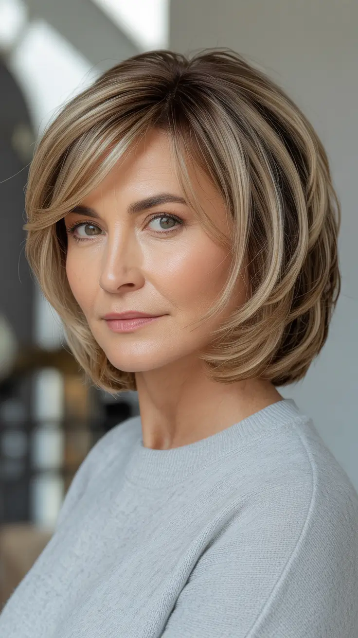 Best haircuts for women over 50 2026 - Polished Rounded Bob With Side Sweep