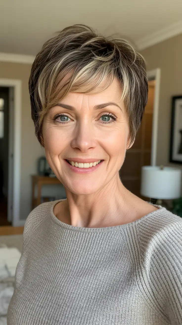 Best haircuts for women over 50 2026 - Textured Pixie With Highlighted Top