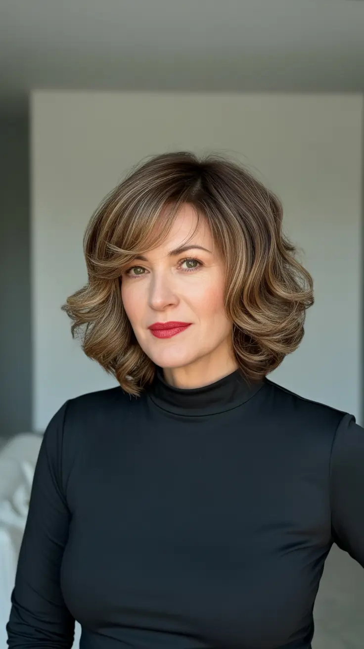 Best Haircuts For Women Over 50 2026 - Curly Volume Bob With Side Bangs