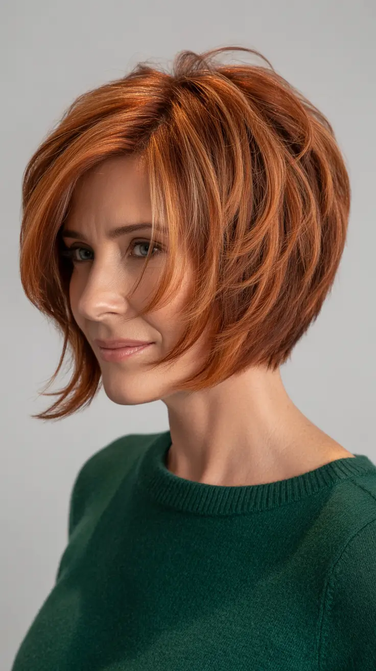Best Haircuts For Women Over 50 2026 - Copper Layered Bob For Bold Color Lovers
