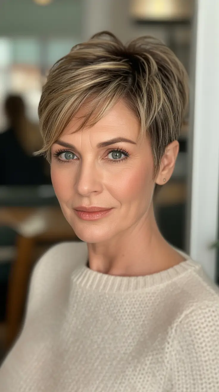 Best Haircuts For Women Over 50 2026 - Modern Textured Pixie With Highlighted Top