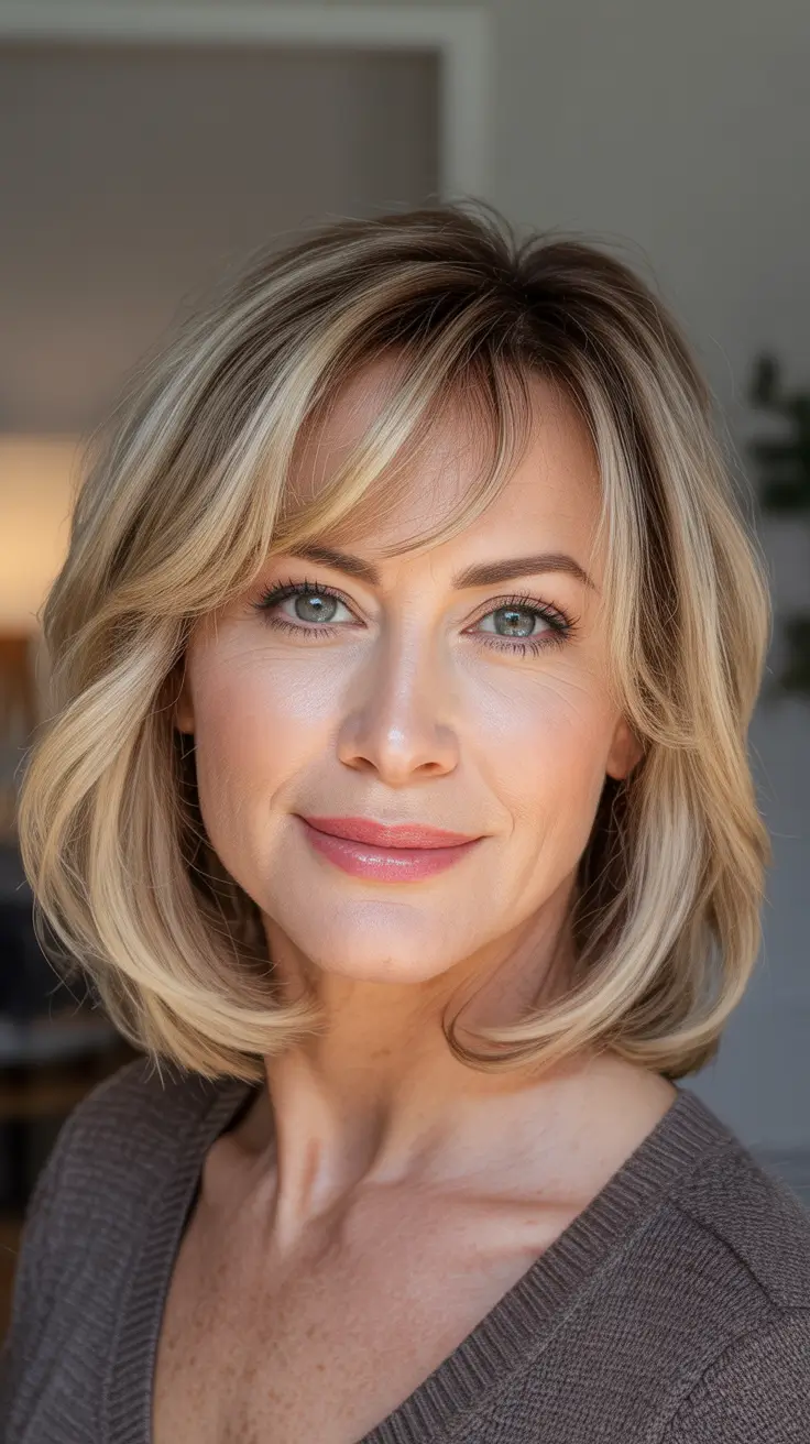 Best Haircuts For Women Over 50 2026 - Soft Shoulder Length Blonde Bob With Airy Bangs