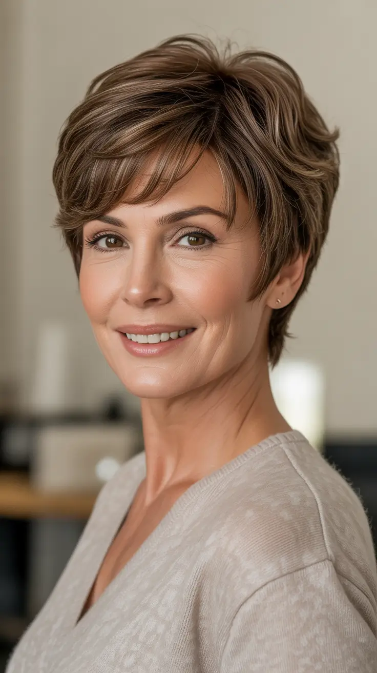 Best Haircuts For Women Over 50 2026 - Textured Pixie Crop With Side Swept Bangs