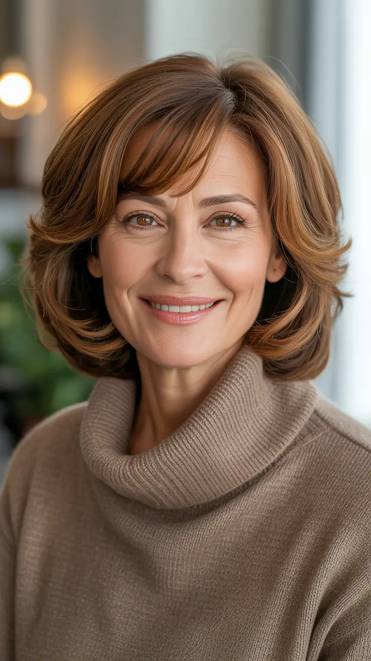 Best Haircuts For Women Over 50 2026 - Rounded Chestnut Bob With Soft Fringe
