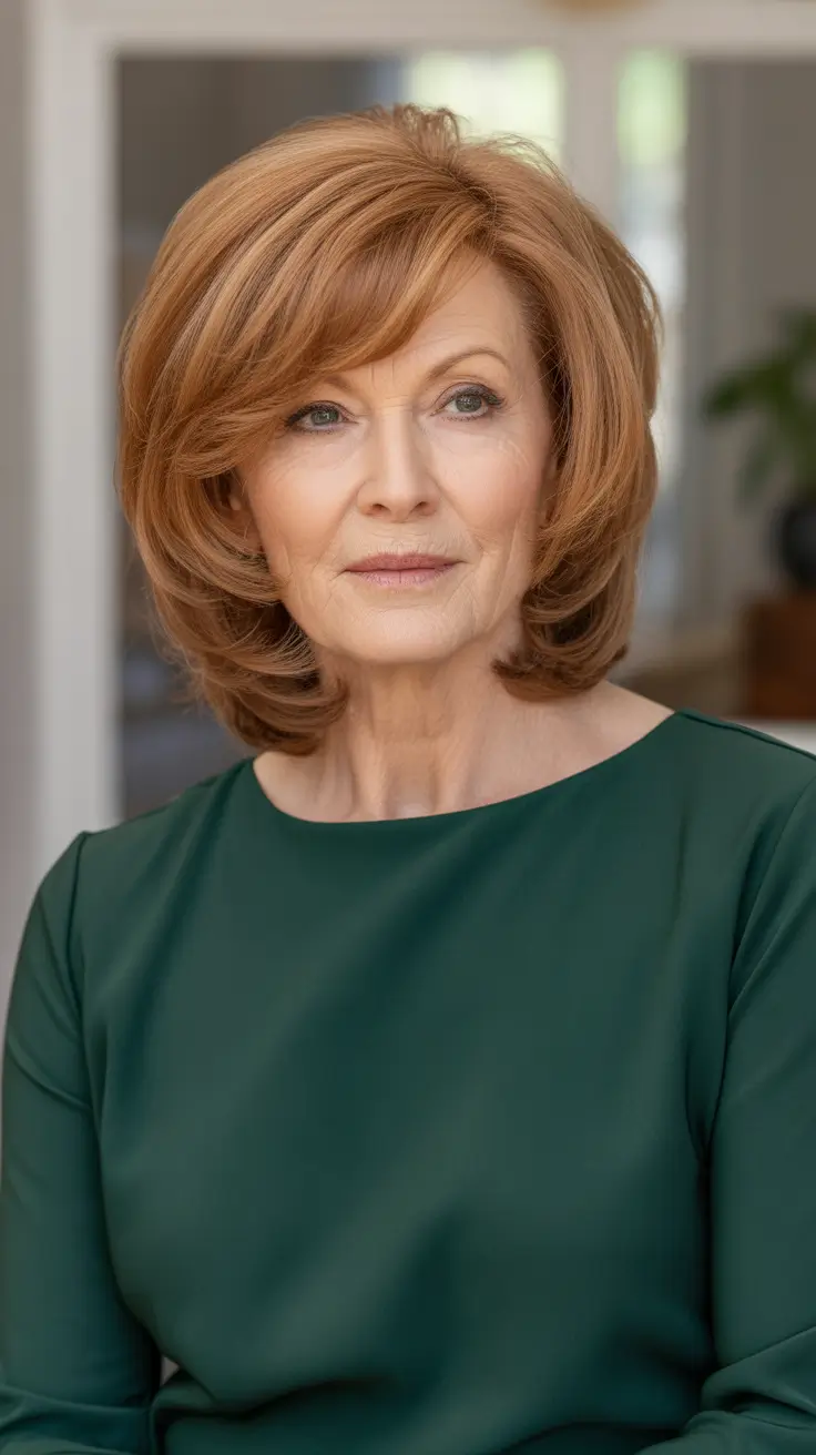 Best haircuts for women over 60 2026 - Layered Caramel Volume Bob