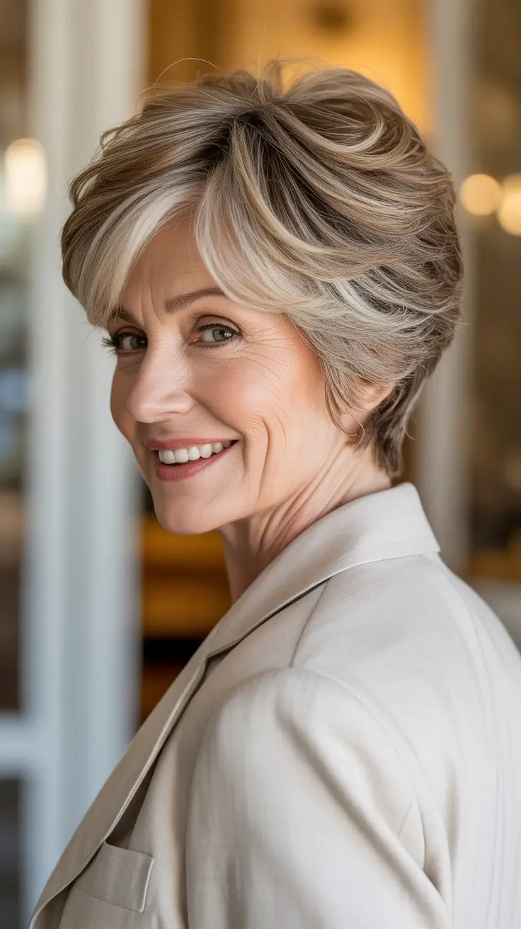 Best haircuts for women over 60 2026 - Dimensional Silver Crop With Sweeping Layers